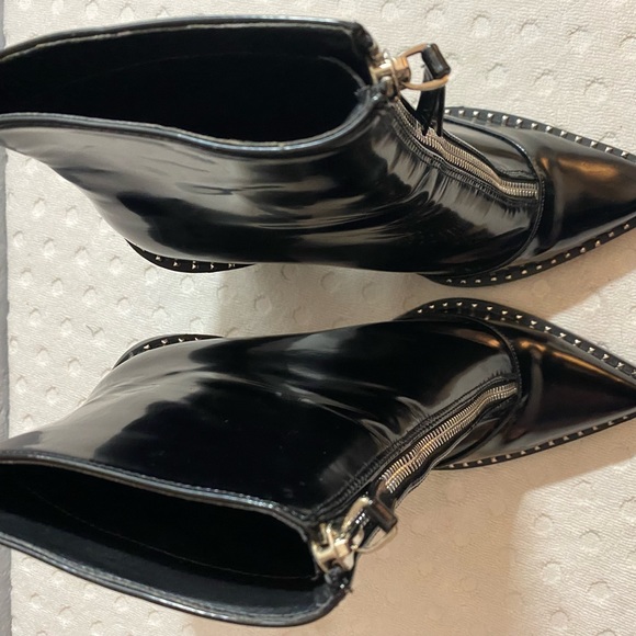 W Black Patent Heeled Boot with Silver Buttons along Sole - Picture 12 of 16